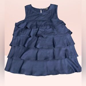 Theory Silk Ruffle Blouse Navy Blue Size M